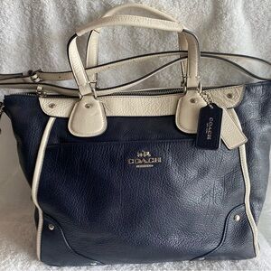 Coach Dark Blue and Cream Tote Bag